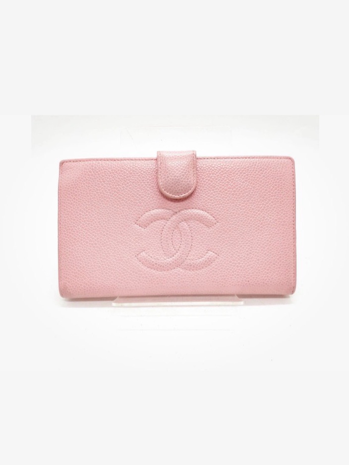 Authentic Chanel Pink Caviar Leather CcEmbossed Wallet